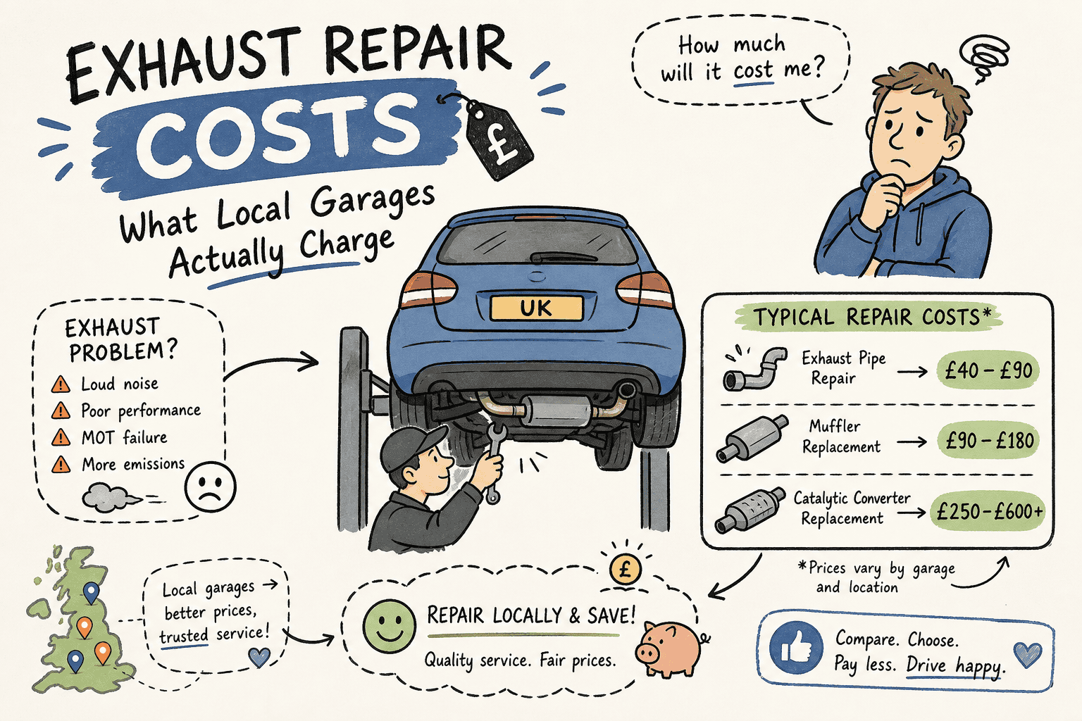 infographic on exhaust repair and the vareiables you can expect
